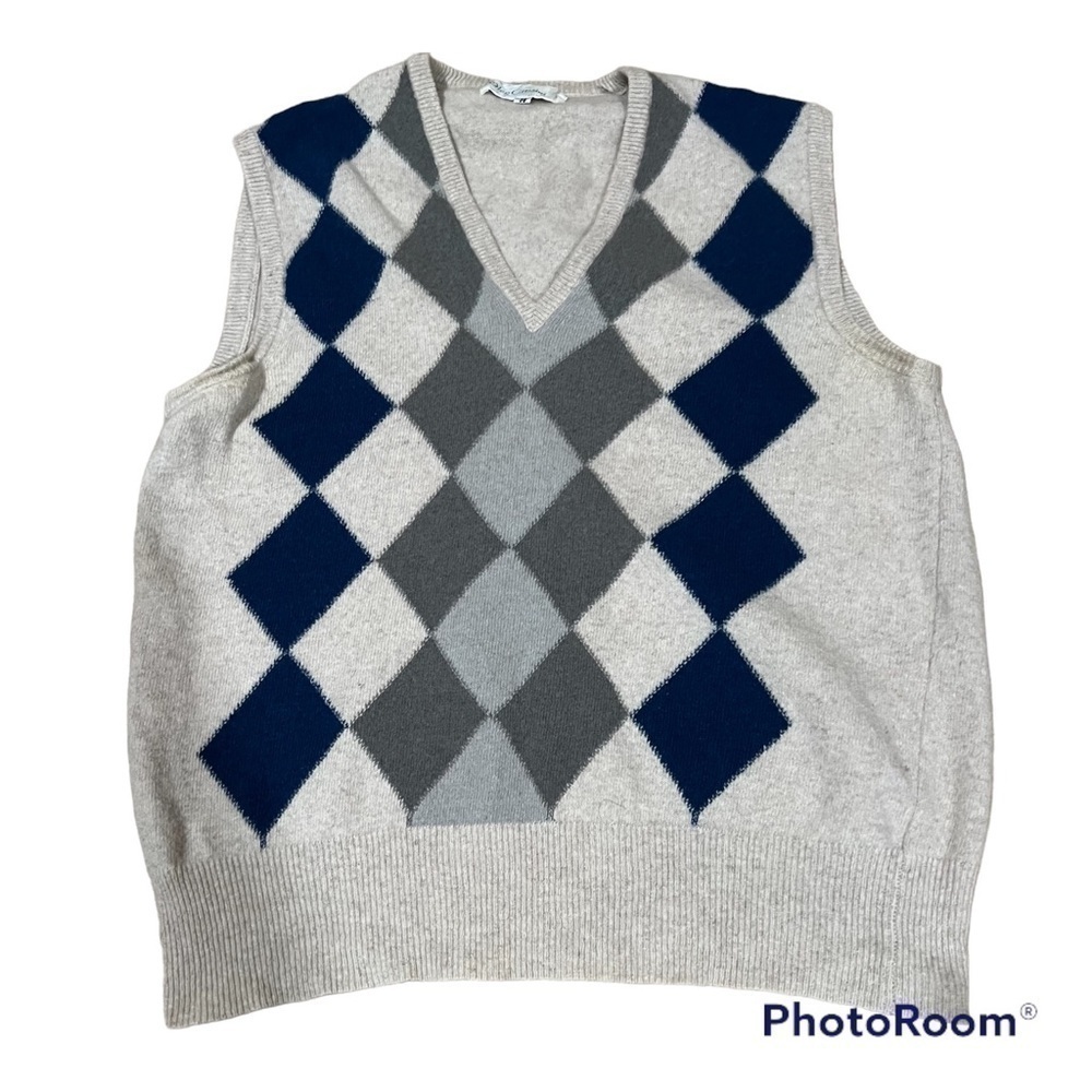 OLEG Cassini angora lana checkered vest with ribbed edging, size 36 or small.